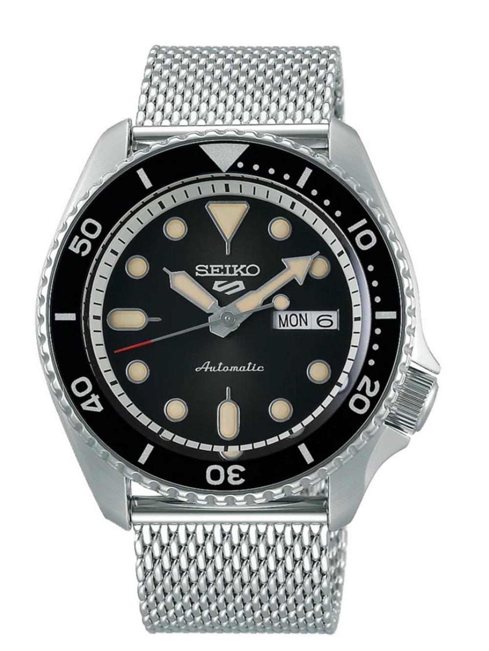 Seiko Silver Mesh Bracelet Black Dial Automatic Men's Watch